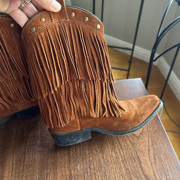 SHYANNE GIRLS' FRINGE SNIP TOE WESTERN BOOTS size 2 brown leather - Picture 8 of 9